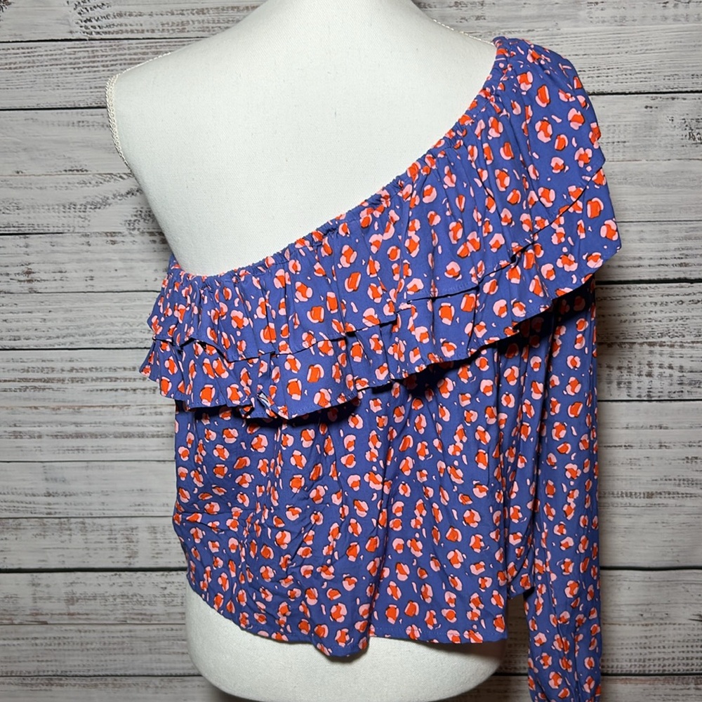 Rue Stiic Anthropologie One-Shoulder Leopard Blouse Purple Medium - Picture 9 of 16